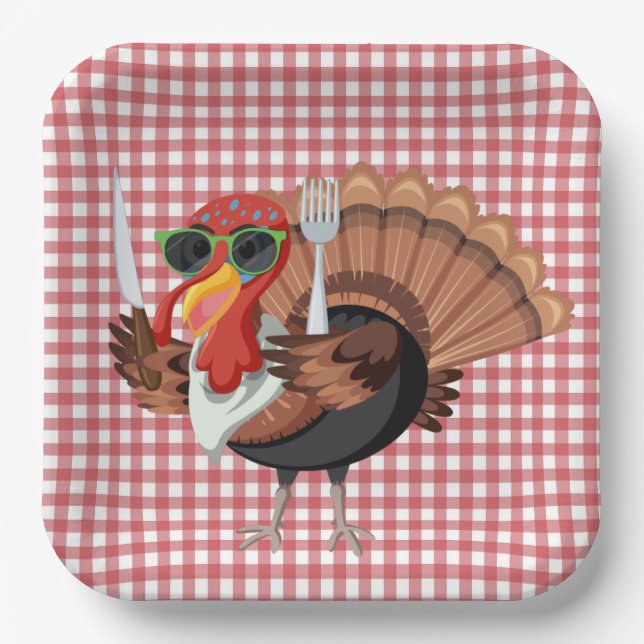 Plato De Papel Es hora de Turquía con placas de papel de cheques  (Anverso)