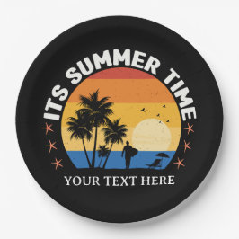 Plato De Papel Es Hora de Verano Diseño de Puesta de Sol Tropical