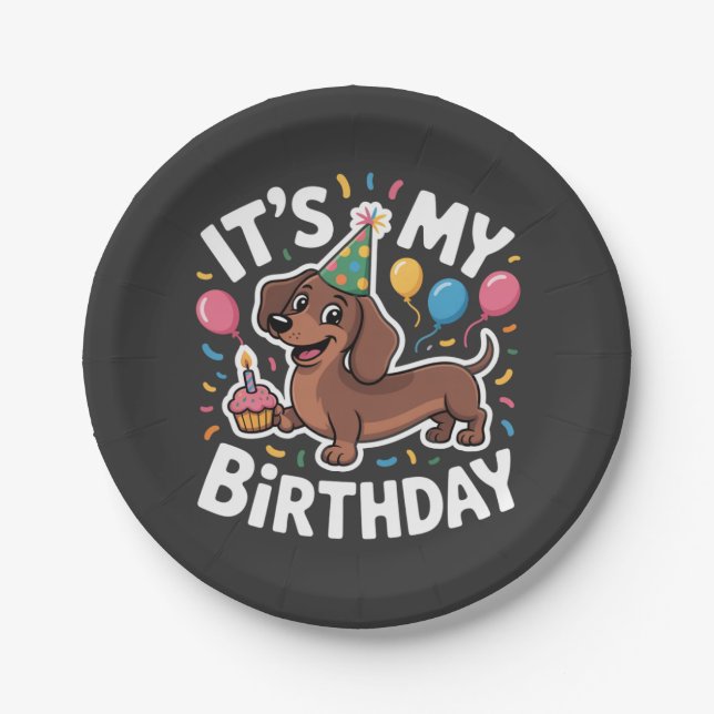 Plato De Papel Es Mi Cumpleaños Dachshund (Anverso)