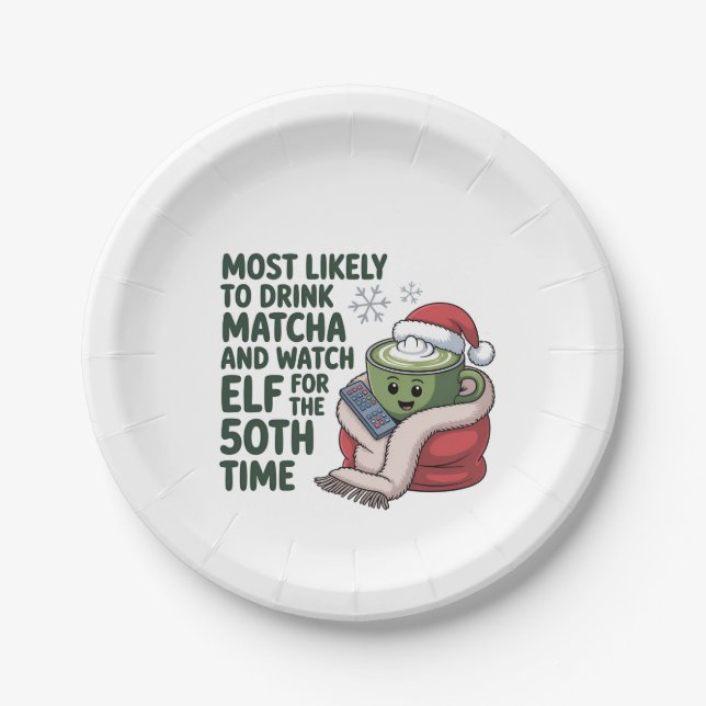 Plato De Papel Es muy probable que bebas Matcha y veas navidades  (Anverso)