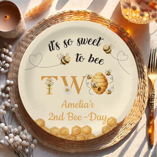 Plato De Papel Es Tan Dulce Cumplir 2 Años Abeja (Subido por el creador)