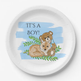 Plato De Papel Es un Baby Shower de Boy, Fox y Teddy Bear