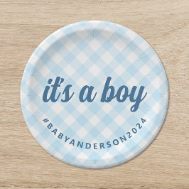Plato De Papel Es un Baby Shower de Boy Gingham