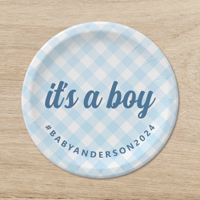 Plato De Papel Es un Baby Shower de Boy Gingham (Subido por el creador)