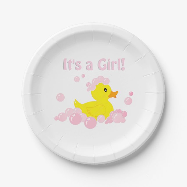 Plato De Papel Es un Baby Shower de burbuja Chica (Anverso)