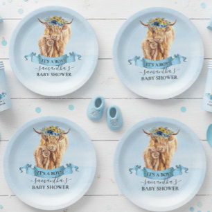 Plato De Papel Es un Baby Shower de cría de vaca Blue Highland