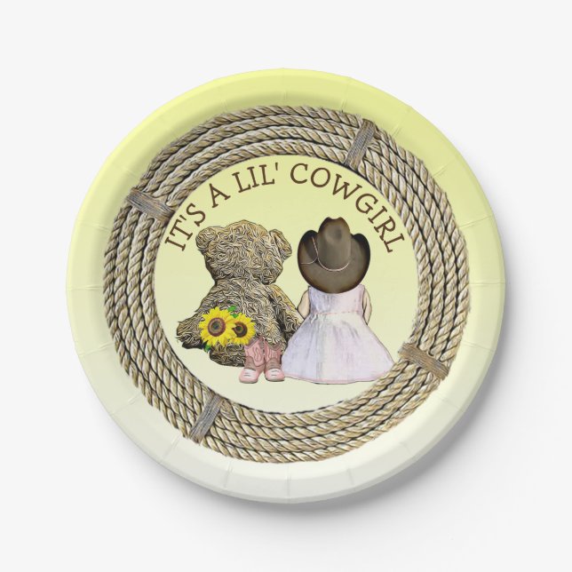 Plato De Papel Es un Baby Shower de Lil' Cowgirl (Anverso)
