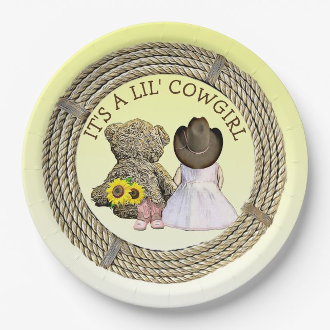 Plato De Papel Es un Baby Shower de Lil' Cowgirl (Anverso)