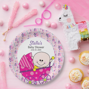 Plato De Papel Es un Baby Shower de transporte de bebé rosado Chi