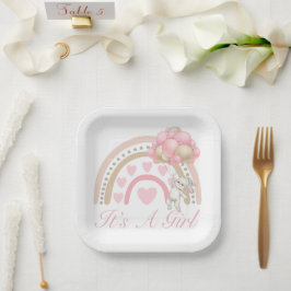 Plato De Papel Es un Baby Shower rosa arcoiris Chica