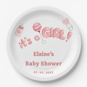 Plato De Papel Es un Chica bebé cosas Chica rosado Baby Shower