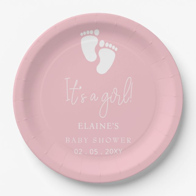 Plato De Papel Es un Chica de la huella infantil un Baby Shower r (Anverso)
