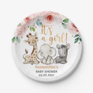 Plato De Papel ¡Es un Chica! Safari Animals Baby Shower