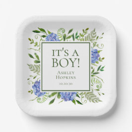 Plato De Papel Es un chico azul Hydrangeas Boy Baby Shower