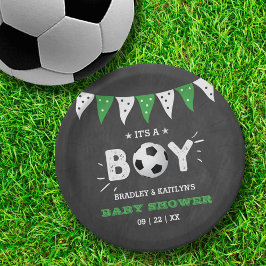 Plato De Papel ¡Es un chico! Baby Shower con temas de fútbol
