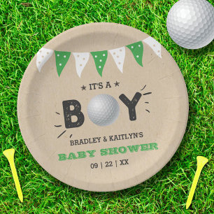 Plato De Papel ¡Es un chico! Baby Shower con temas de golf