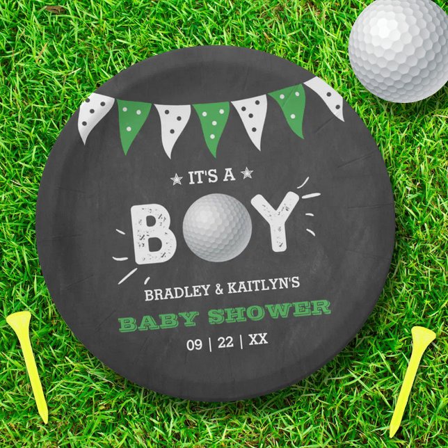 Plato De Papel ¡Es un chico! Baby Shower con temas de golf (Subido por el creador)