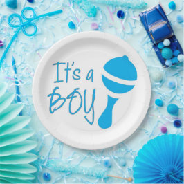 Plato De Papel Es un chico el género revela Baby Shower Blue