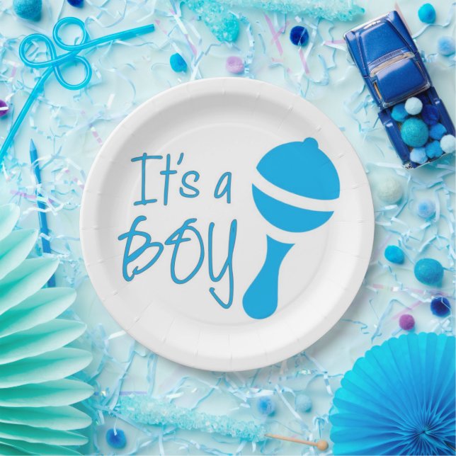 Plato De Papel Es un chico el género revela Baby Shower Blue (Fiesta)