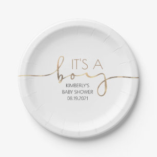 Plato De Papel Es un chico falso con el guión de oro Baby Shower