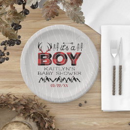 Plato De Papel ¡Es un chico! Rustic Plaid Lumberjack Baby Shower