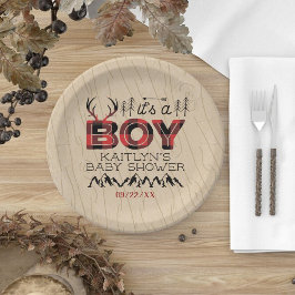 Plato De Papel ¡Es un chico! Rustic Plaid Lumberjack Baby Shower