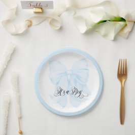 Plato De Papel Es un elegante Baby Shower moderno de color azul