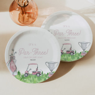 Plato De Papel Es un Fiesta de tercer cumpleaños de golf rosa Par
