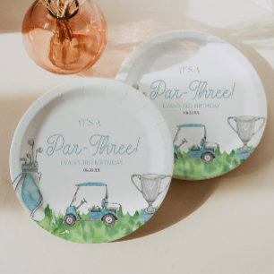 Plato De Papel Es un Fiesta de tercer cumpleaños del Golf Azul Pa