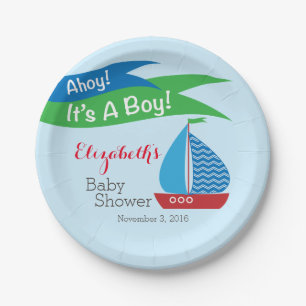 Plato De Papel Es un muchacho, Baby Shower náutico personalizado