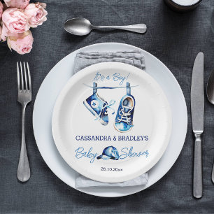 Plato De Papel Es un niño azul bebé gorro de zapato de deporte be