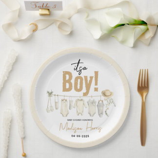 Plato De Papel ¡Es un niño! Baby Shower azul - dulce y dulce