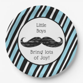 Plato De Papel Es un niño, Baby Shower azul y bigote negro