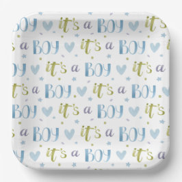 Plato De Papel Es un niño Baby Shower Blue