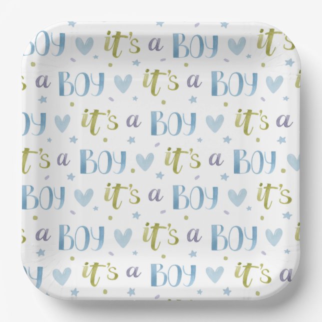 Plato De Papel Es un niño Baby Shower Blue (Anverso)