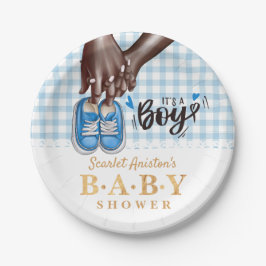 Plato De Papel Es un niño Baby Shower Blue Boy Shoes