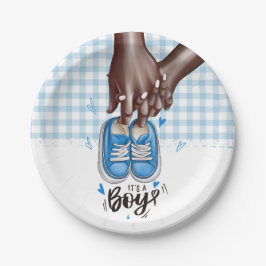 Plato De Papel Es un niño Baby Shower Blue Boy Shoes