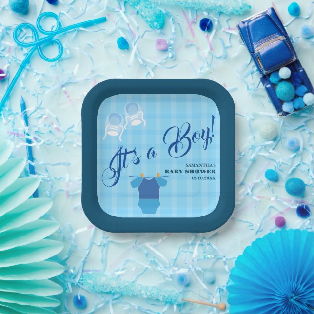 Plato De Papel ¡Es un niño! Baby Shower Blue Modern. Servilletas (Fiesta)