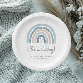 Plato De Papel Es un niño Boho Arcoiris Baby Shower