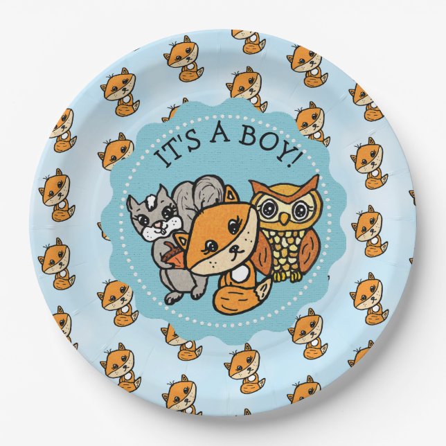 Plato De Papel Es un niño, el Baby Shower de Little Fox Boy (Anverso)