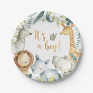 Plato De Papel ¡Es un niño! Jungle Baby Shower Plate