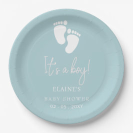 Plato De Papel Es un niño niño niño pequeño pies azul Baby Shower