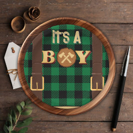Plato De Papel Es un niño Rustic Lumberjack Flannel Baby Shower I