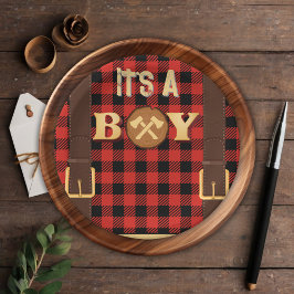 Plato De Papel Es un niño Rustic Lumberjack Flannel Baby Shower I