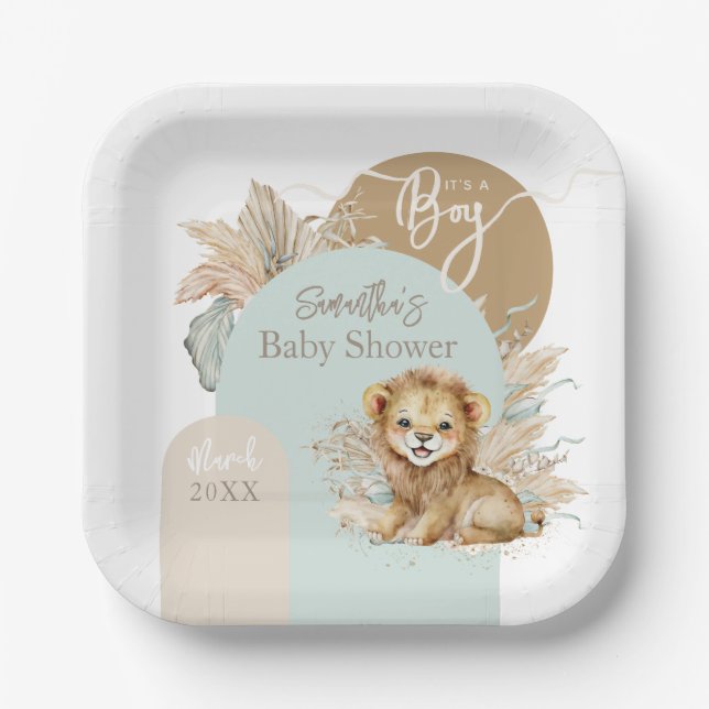 Plato De Papel Es un niño Safari Theme Lion Baby Shower (Anverso)