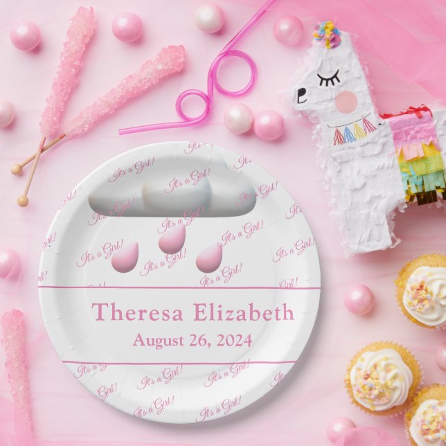 Plato De Papel Es un Personalizable chica Baby Shower (Fiesta)