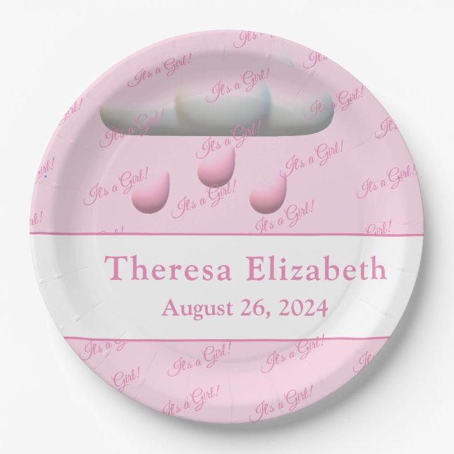 Plato De Papel Es un Personalizable chica Baby Shower (Anverso)