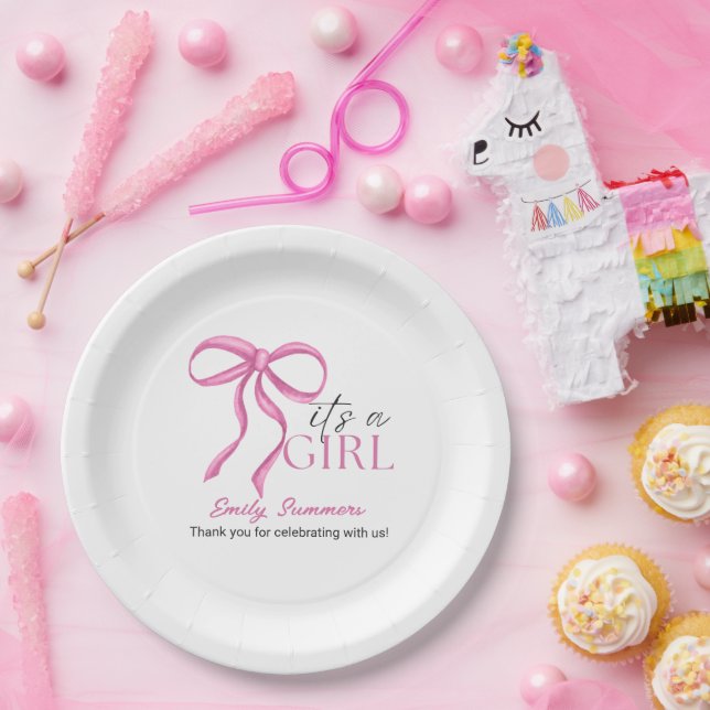 Plato De Papel Es una cinta rosa de niña (Fiesta)