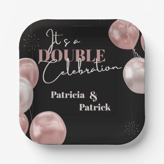 Plato De Papel Es una doble celebración conjunta cumpleaños elega (Anverso)