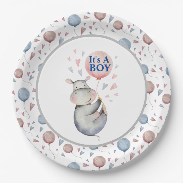 Plato De Papel Es una ducha de bebé niño (Anverso)